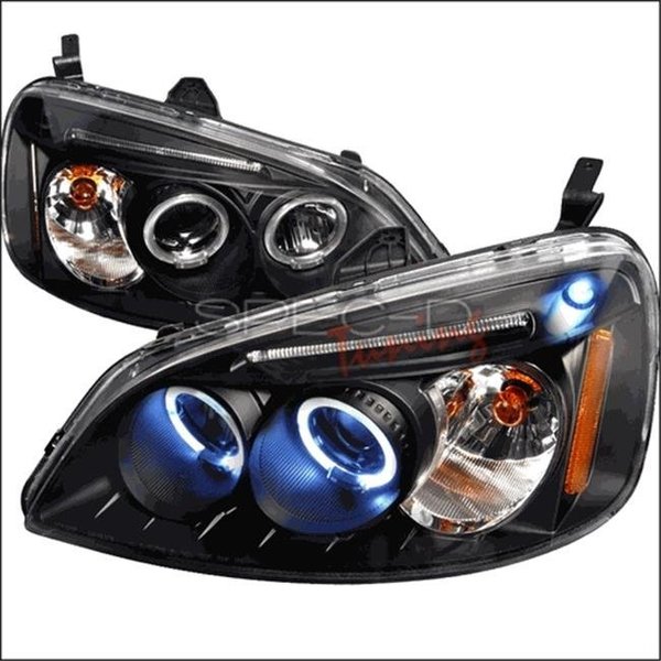 Overtime Halo LED Projector Headlights for 01 to 03 Honda Civic; Black - 10 x 20 x 24 in. OV126205
